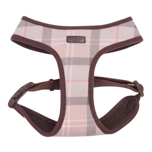 Barbour Dog Harness In Taupe & Pink Tartan