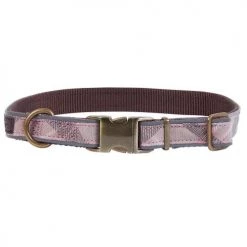 Barbour Reflective Dog Collar In Taupe & Pink Tartan