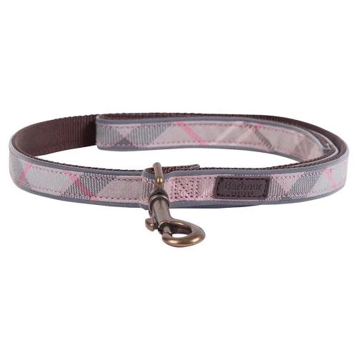 Barbour Reflective Dog Lead In Taupe & Pink Tartan
