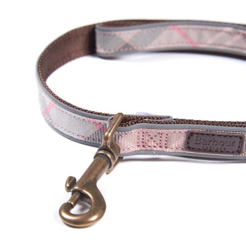 Barbour Reflective Dog Lead In Taupe & Pink Tartan - Image 2