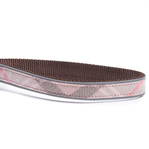 Barbour Reflective Dog Lead In Taupe & Pink Tartan - Image 3